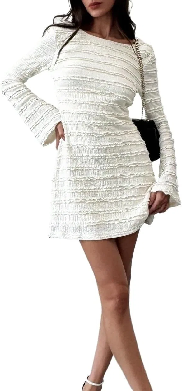 Женское мини-платье с круглым вырезом Knit Elastic, Apricot