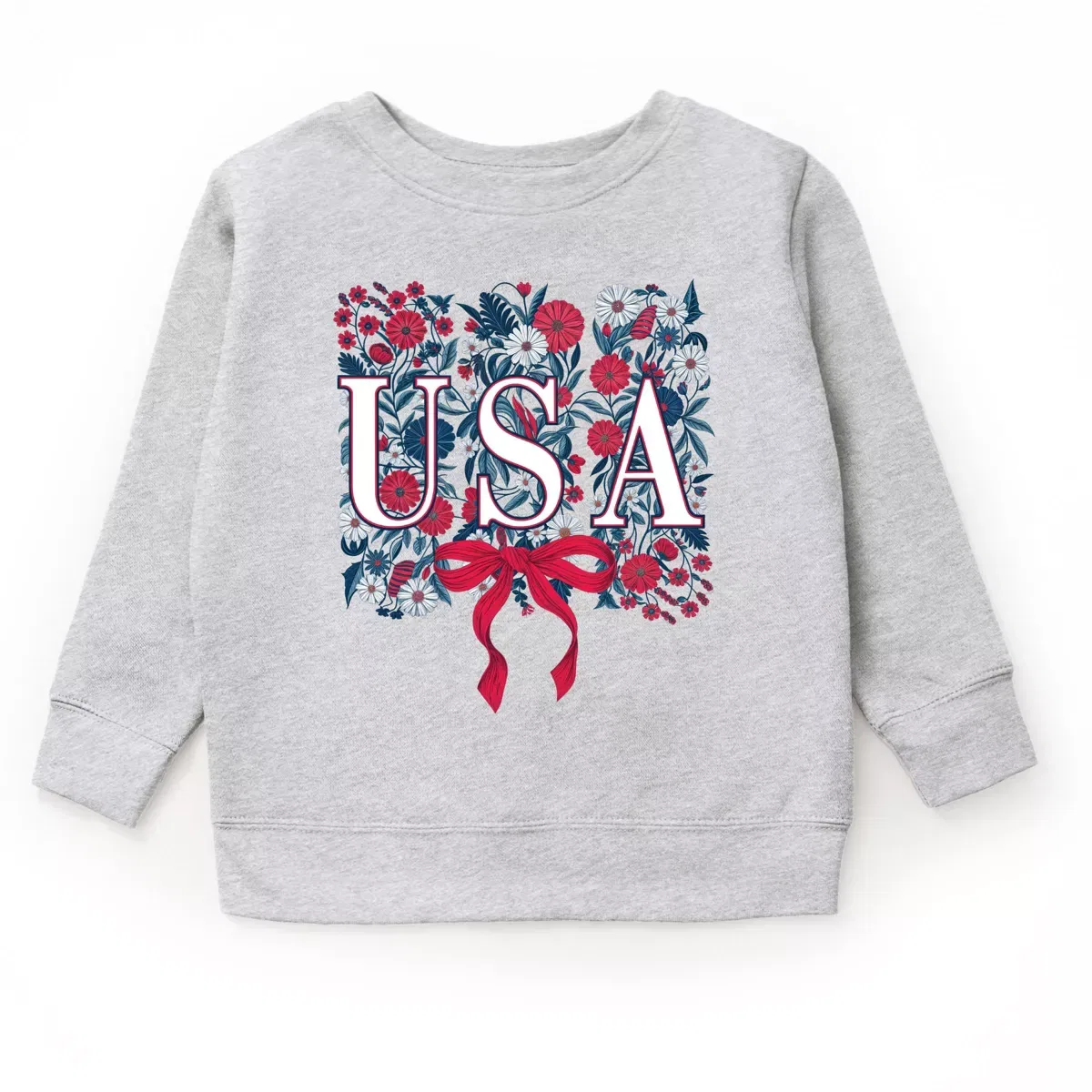 Детский свитшот с принтом USA Floral Coquette The Juniper Shop, Heather Grey