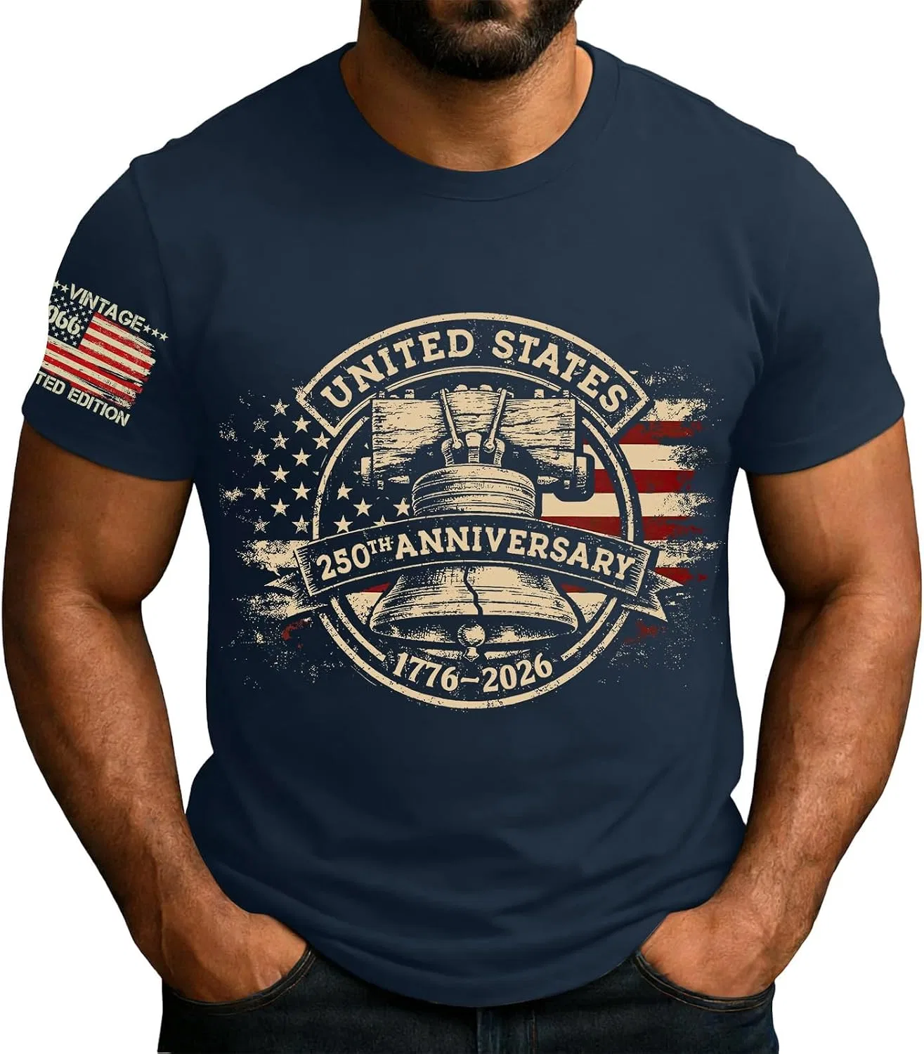 Мужская футболка с принтом 250 Years of Freedom, Navy