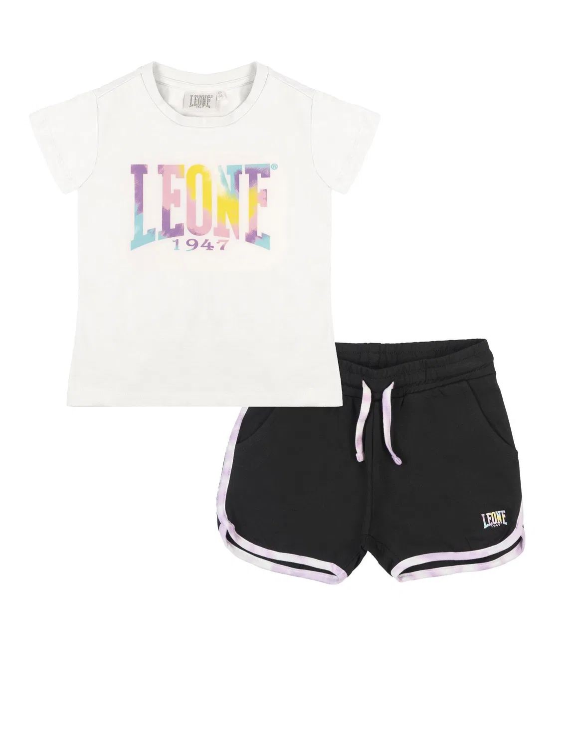 Детский комплект из футболки и шорт с принтом Rainbow Lion, Leone 1947 Apparel, Weiß