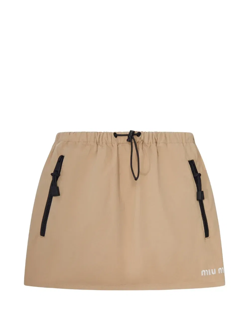 Миниюбка из хлопкового габардина на кулиске Miu Miu, бежевый
