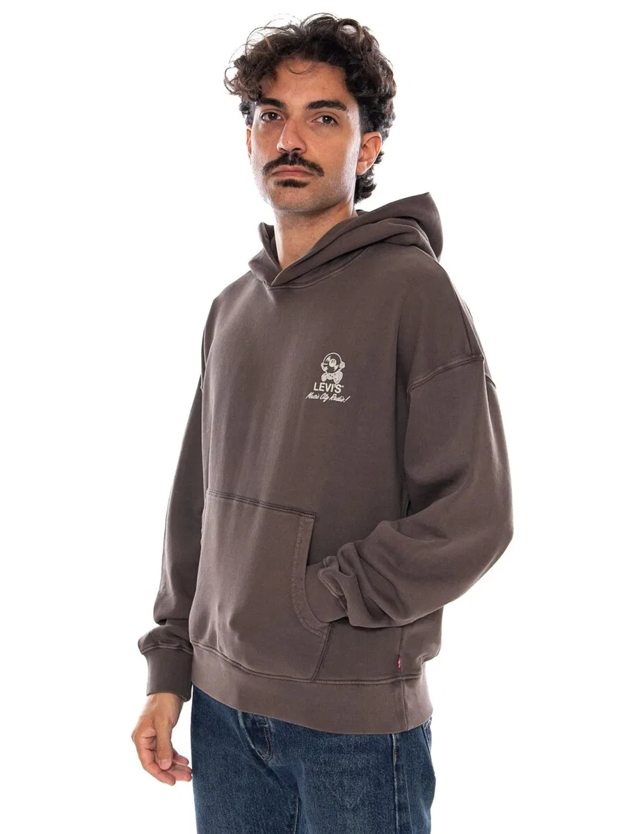 Толстовка LEVI'S 'LEVI'S TWO HORSE BOXY HOODIE MUSIC CITY VINYL 2 BROWN' коричневого цвета — фото 2