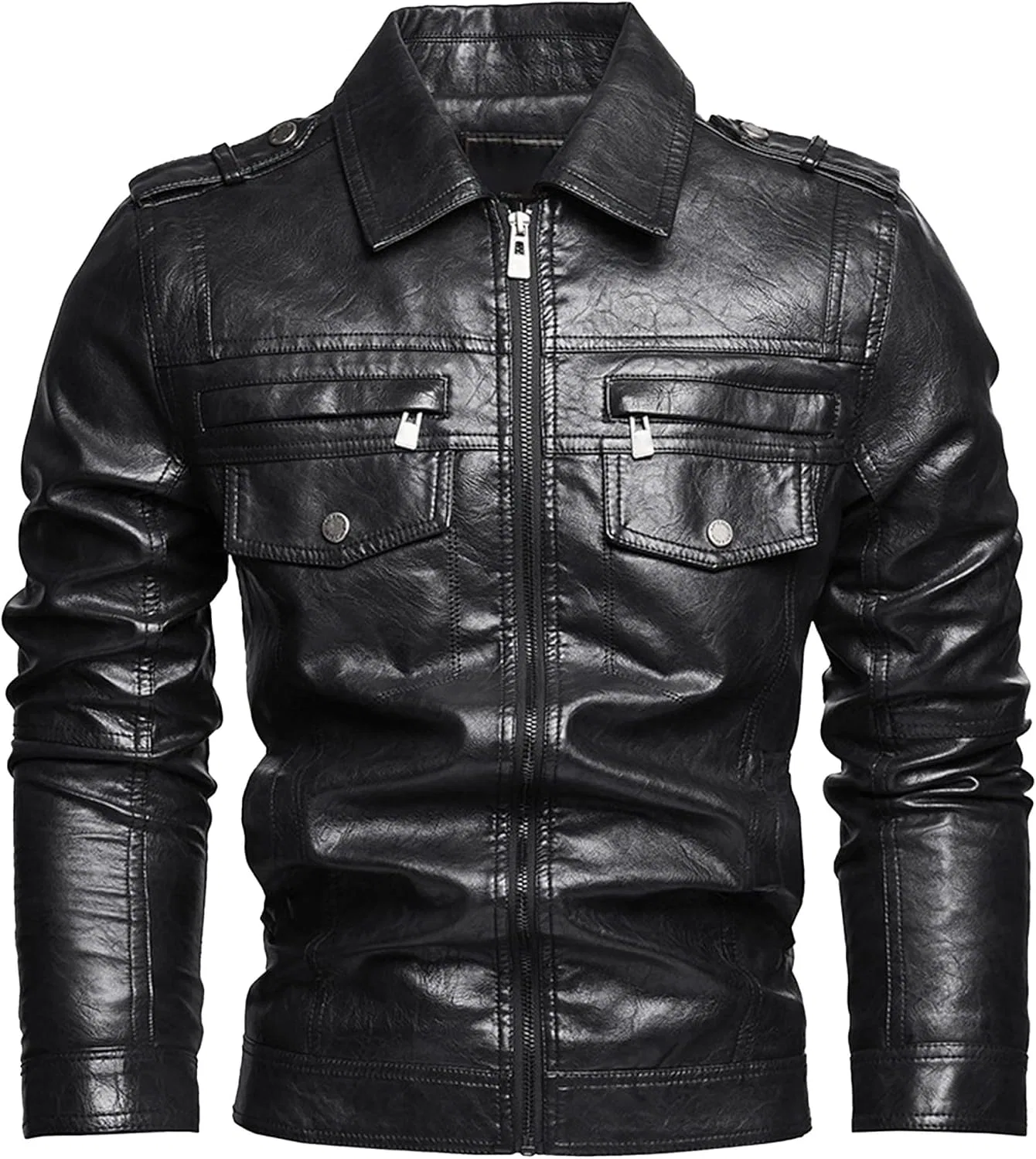 Мужская куртка-косуха из экокожи Vintage Motorcycle Style, чёрный — фото 4