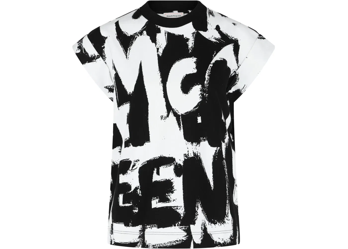 Женская футболка с принтом Graffiti Print Alexander McQueen, White Black
