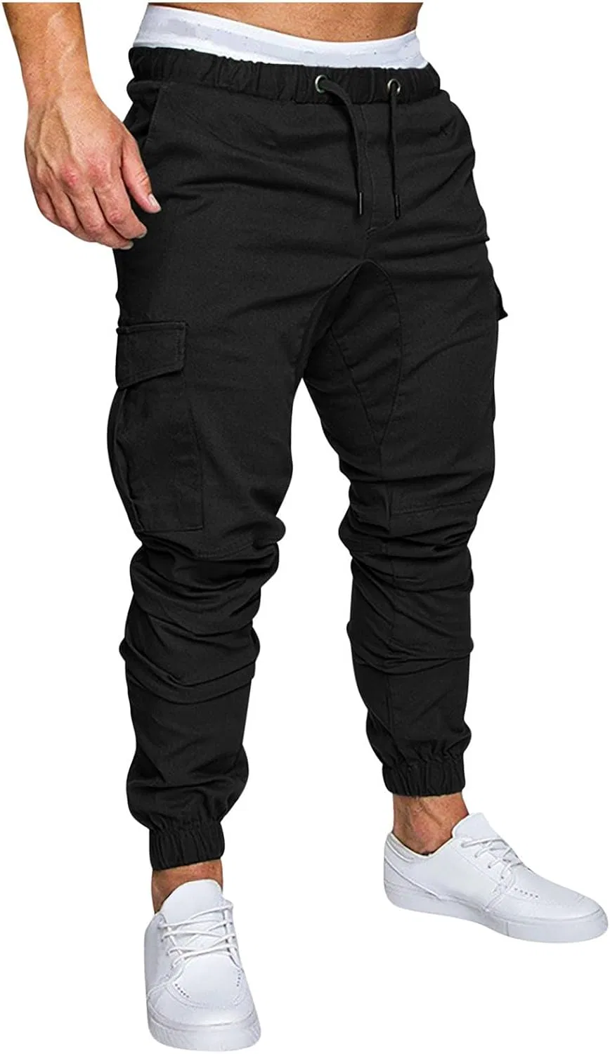 Мужские легкие штаны-карго с эластичным поясом, Cargo Jogger Pants, чёрный
