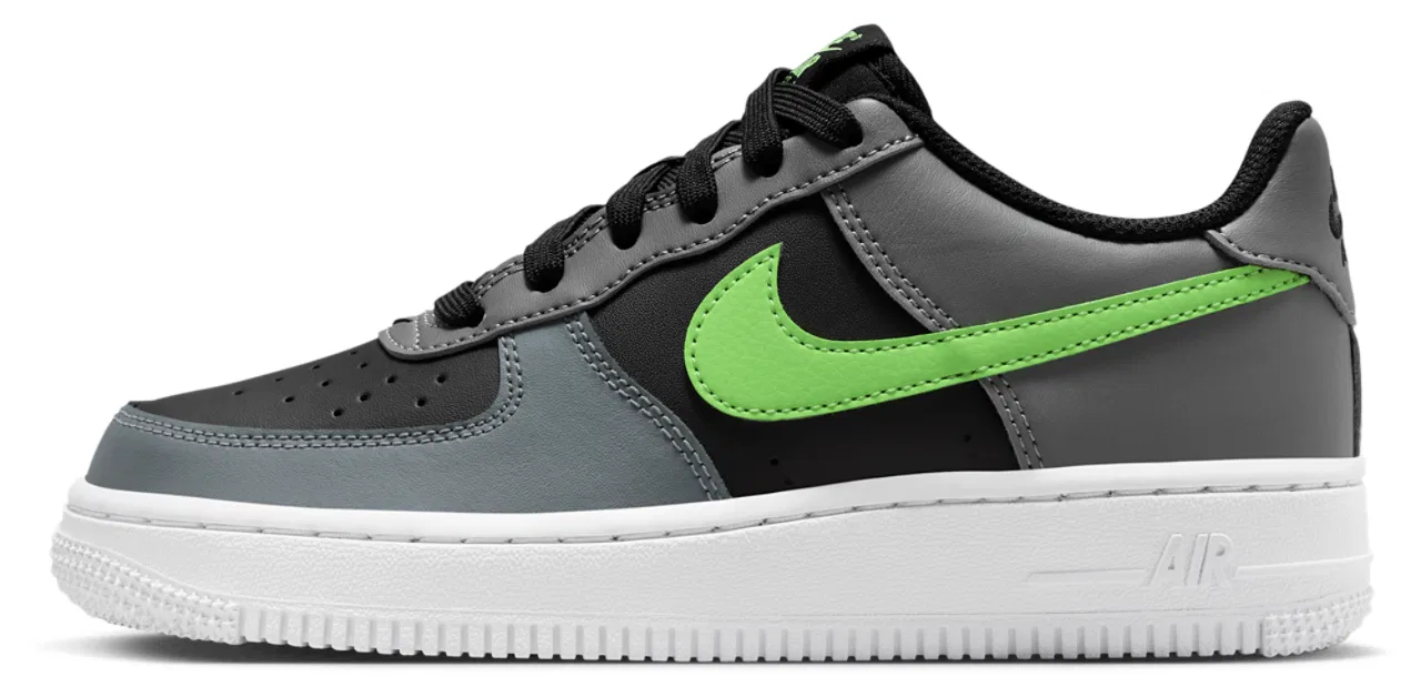 Кроссовки для мальчиков Air Force 1 Low Nike, цвет Black/Lime Blast/Smoke Grey — фото 2