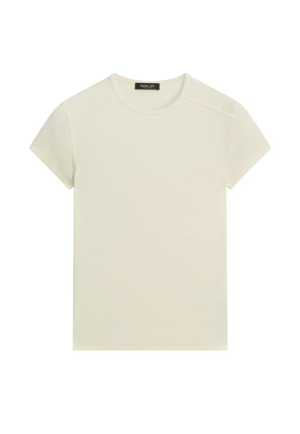 Футболка с коротким рукавом из смесовой хлопковой ткани - базовая футболка Massimo Dutti, Sand — фото 4