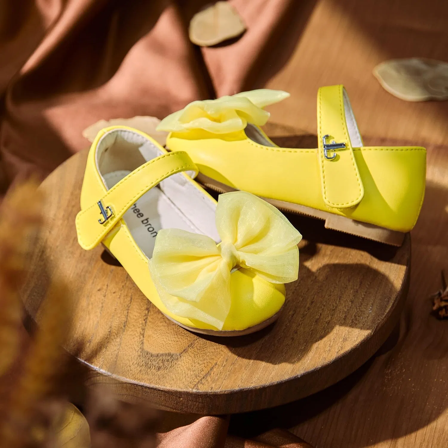 Детские балетки для девочек с бантом Mary Jane THEE BRON, Aurora Yellow — фото 3