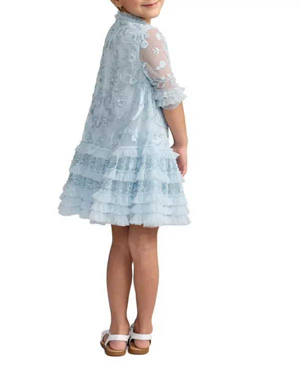 Детское платье для девочек с вышивкой Micro Ruffle Embroidered Mini Dress Mac DUGGal, Powder Blue — фото 2