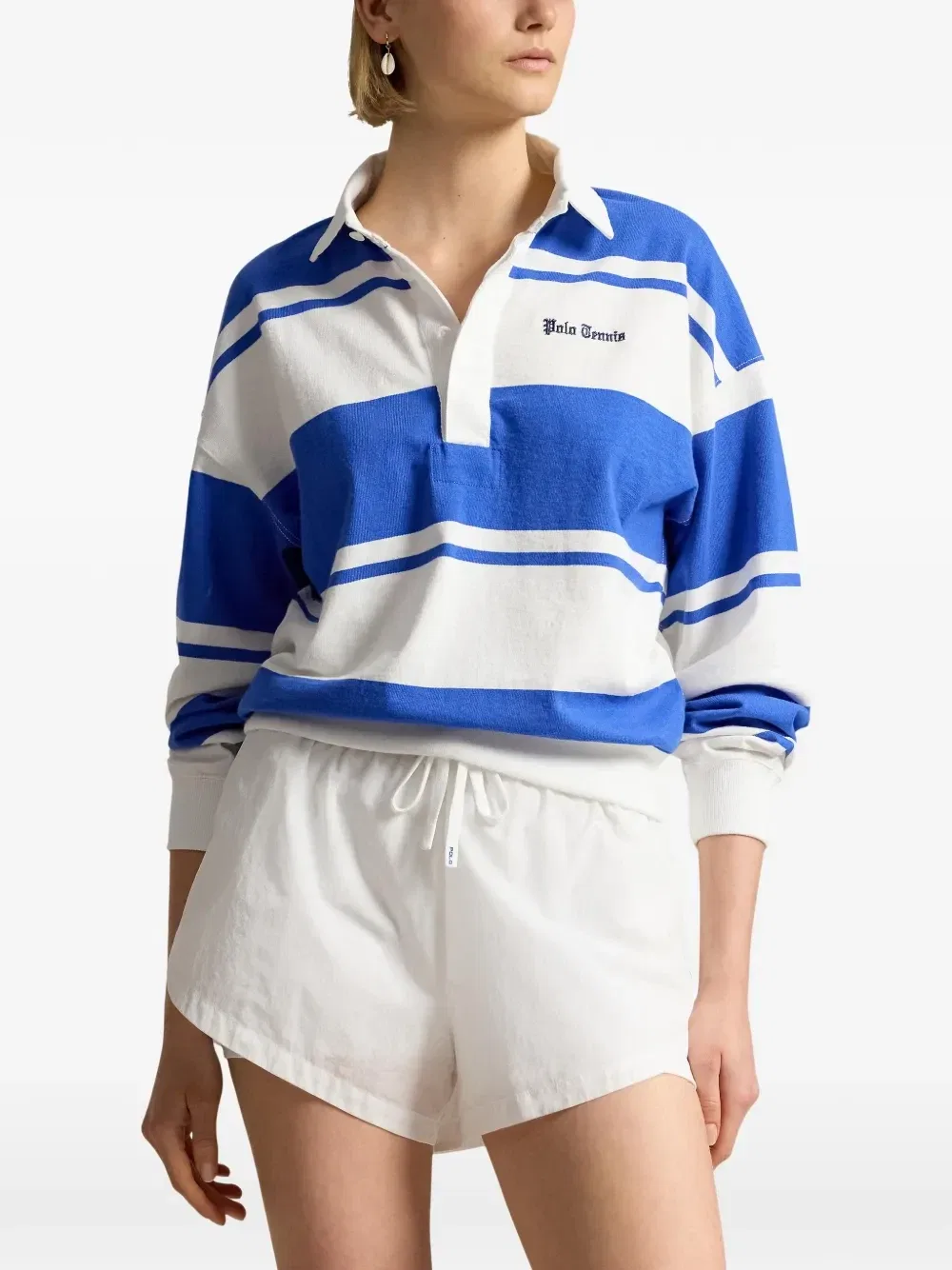 Полосатая рубашка поло с длинными рукавами POLO RALPH LAUREN, синий — фото 3
