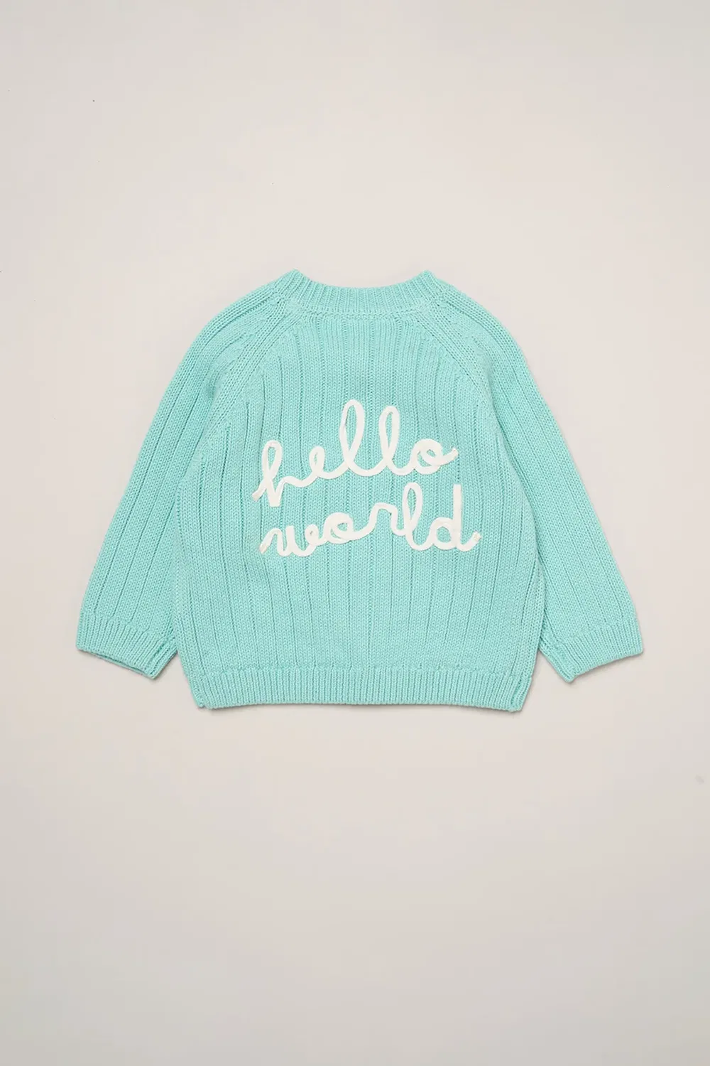 Детский вязаный кардиган с вышивкой Hello World Rock A Bye Baby, Mint