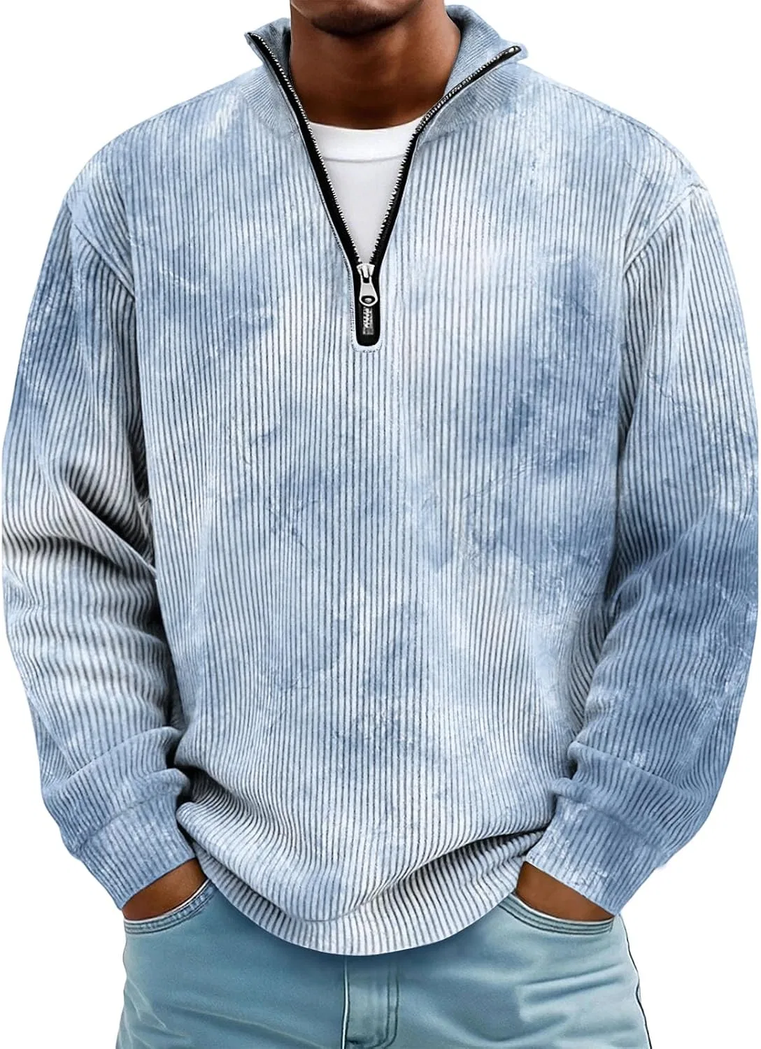 Мужская длинная футболка с воротом-поло Regular Fit, Light Blue — фото 2