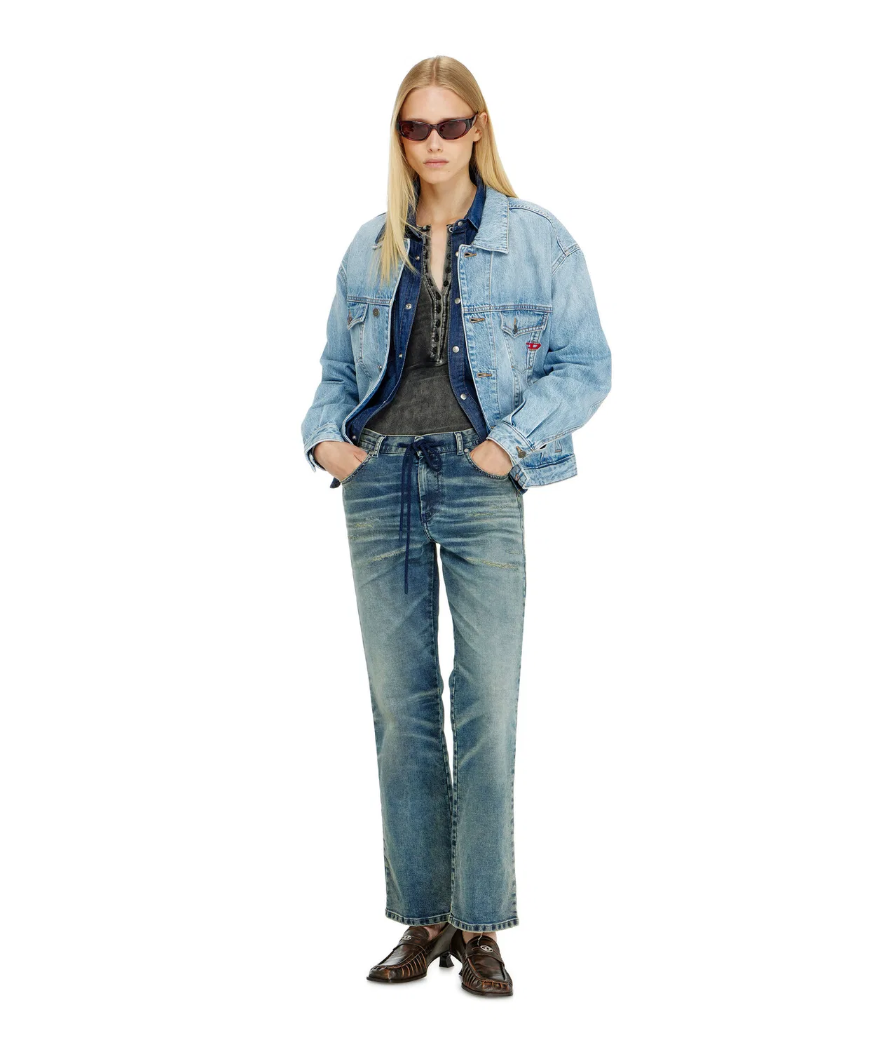 Женские джинсы-клеш с потертостями D-MEEL JOGG DIESEL, Indigo Blue — фото 3
