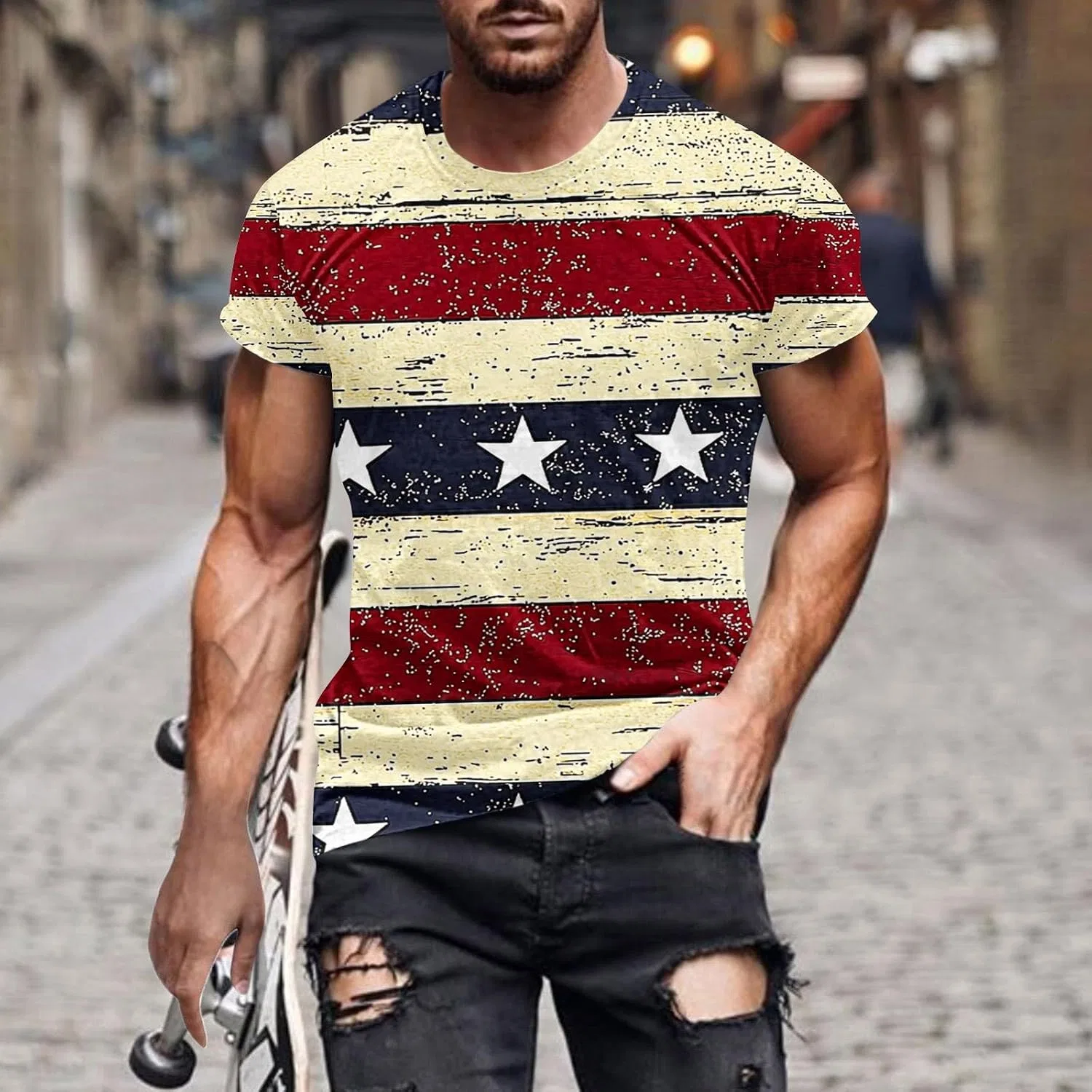 Мужская футболка с американским флагом 1776 Short Sleeve, Blue — фото 2