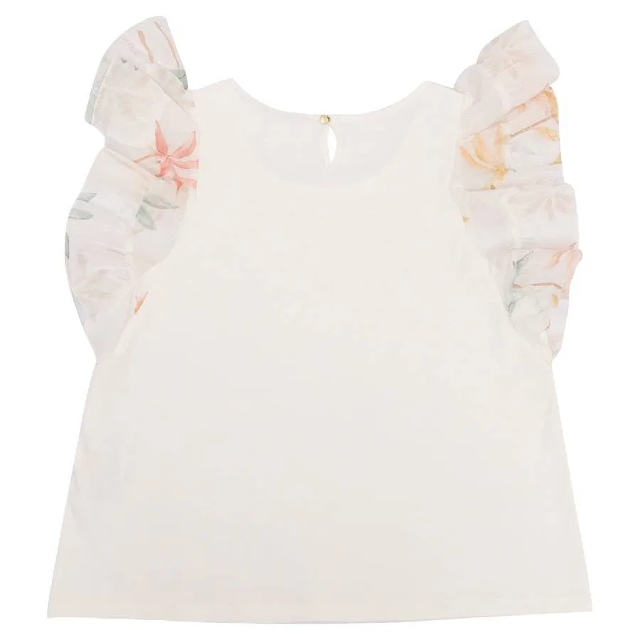 Футболка хлопковая с рюшами Chloe Girls Ruffle Sleeve Cotton Shirt Chloé, Off White — фото 2