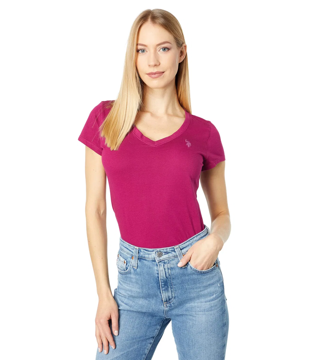 Женская футболка с коротким рукавом V-образным вырезом U.S. POLO ASSN., Petal Ink