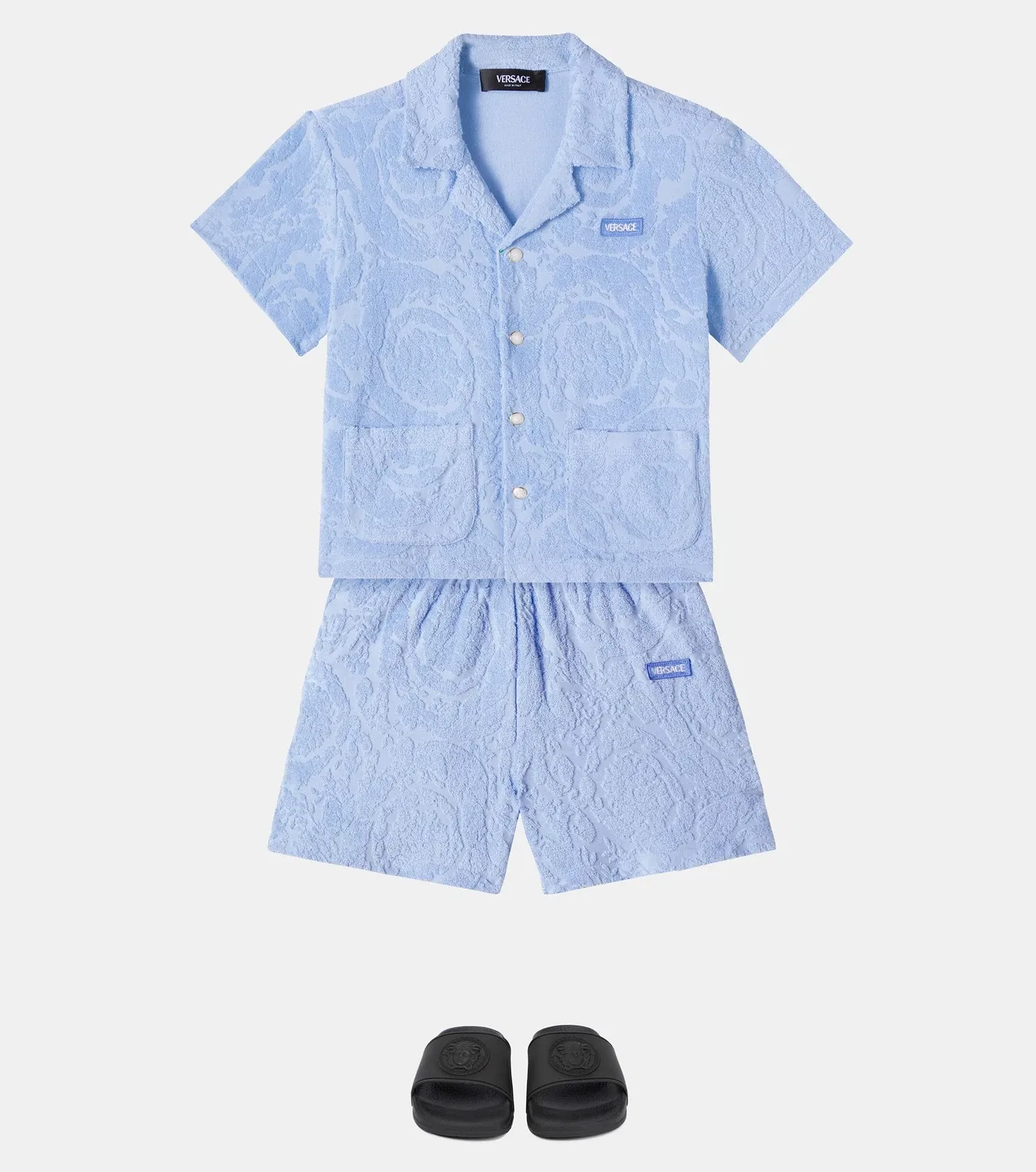 Футболка из махры смесового хлопка Versace Kids, синий — фото 2