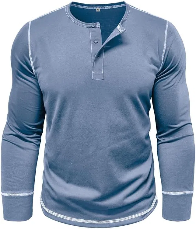 Мужская хлопковая футболка с длинным рукавом Henley Generic, Blue — фото 4