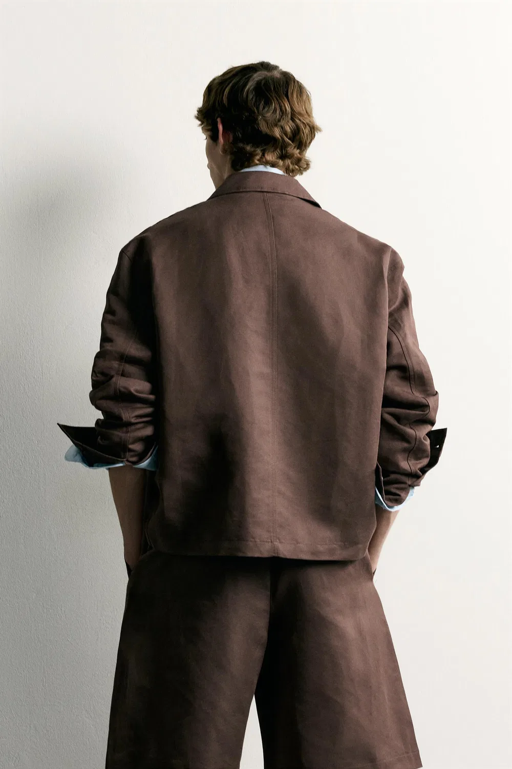 Рубашка свободного кроя из льна и хлопка. ZARA, Brown — фото 3