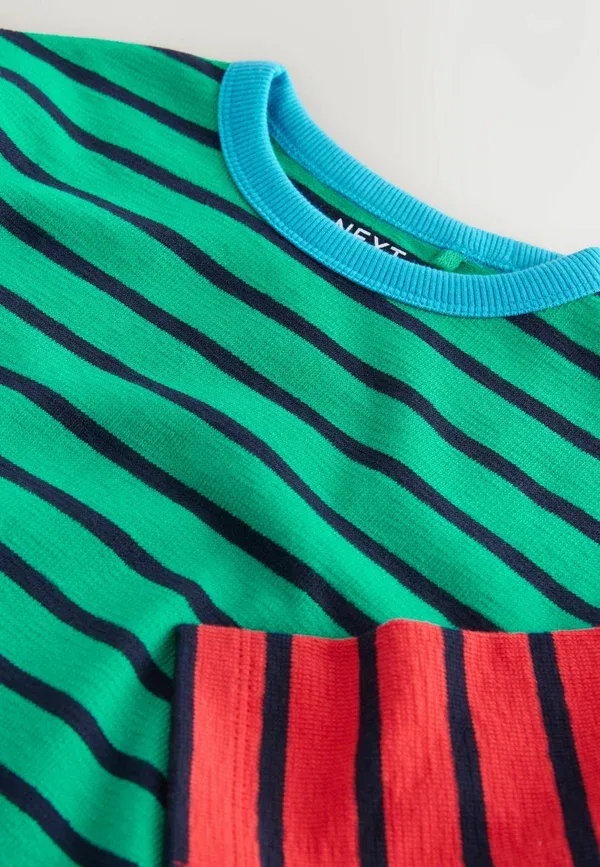 Футболка с длинным рукавом полоска Regular fit Next green navy stripe hotchpotch, синий — фото 2