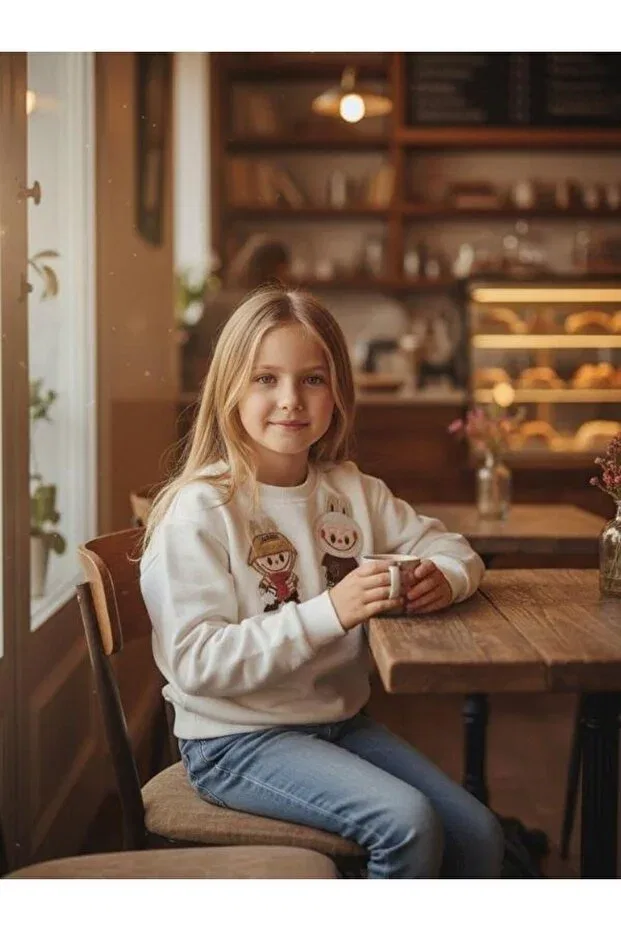 Детские свитшот для девочек хлопковый с вышивкой Zekids, Ecru — фото 3