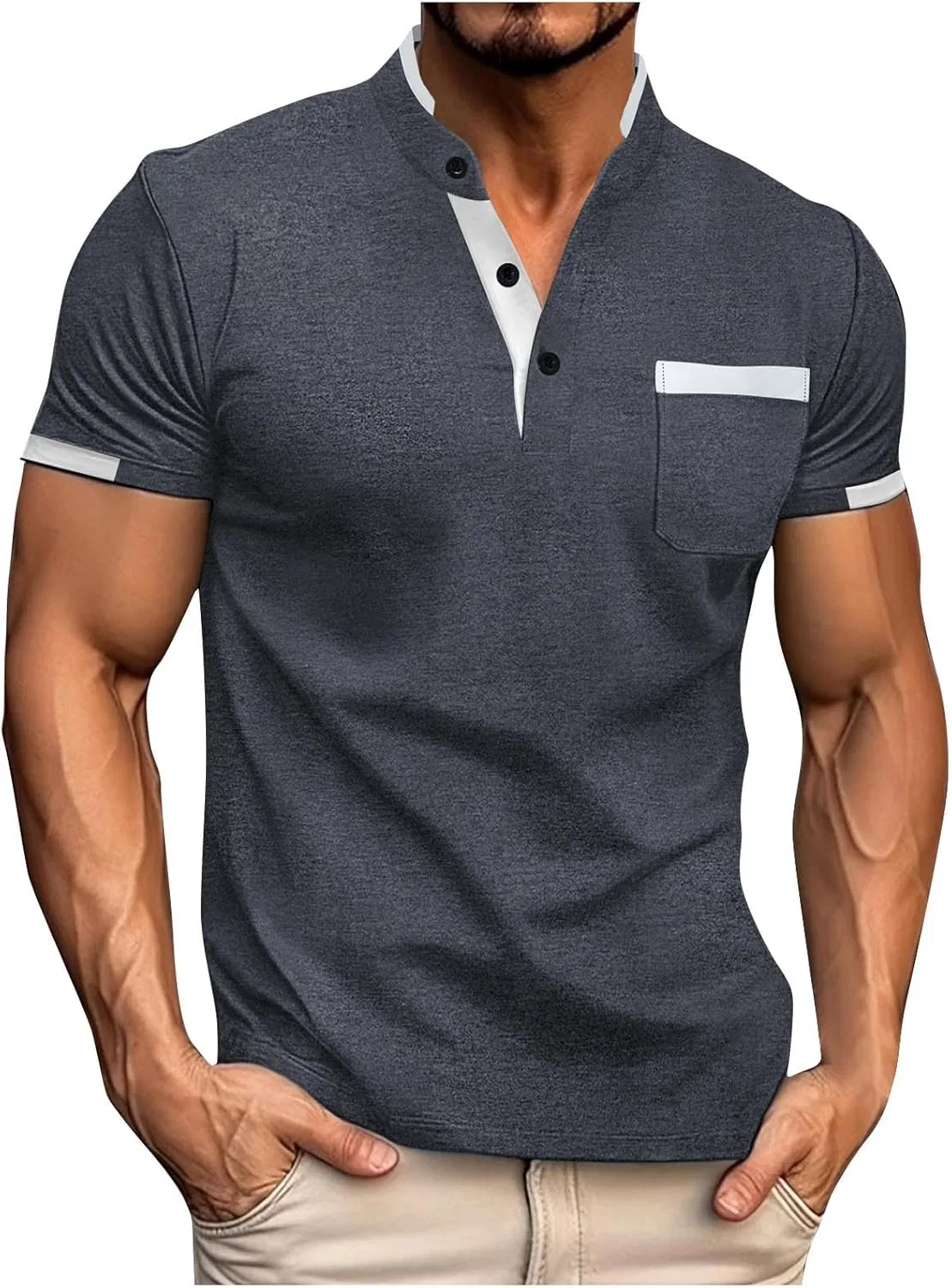 Мужская футболка с длинным рукавом Henley, Gray