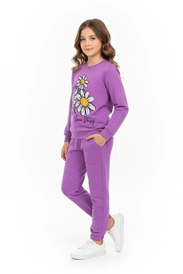 Детский спортивный костюм для девочек с принтом Daisy motif Mnk Baby&Kids, Purple — фото 3