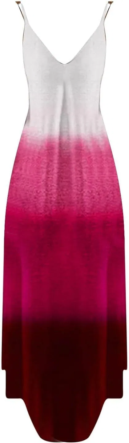 Женское летнее макси-платье на тонких бретелях омбре Rseomihvy, Hot Pink — фото 4