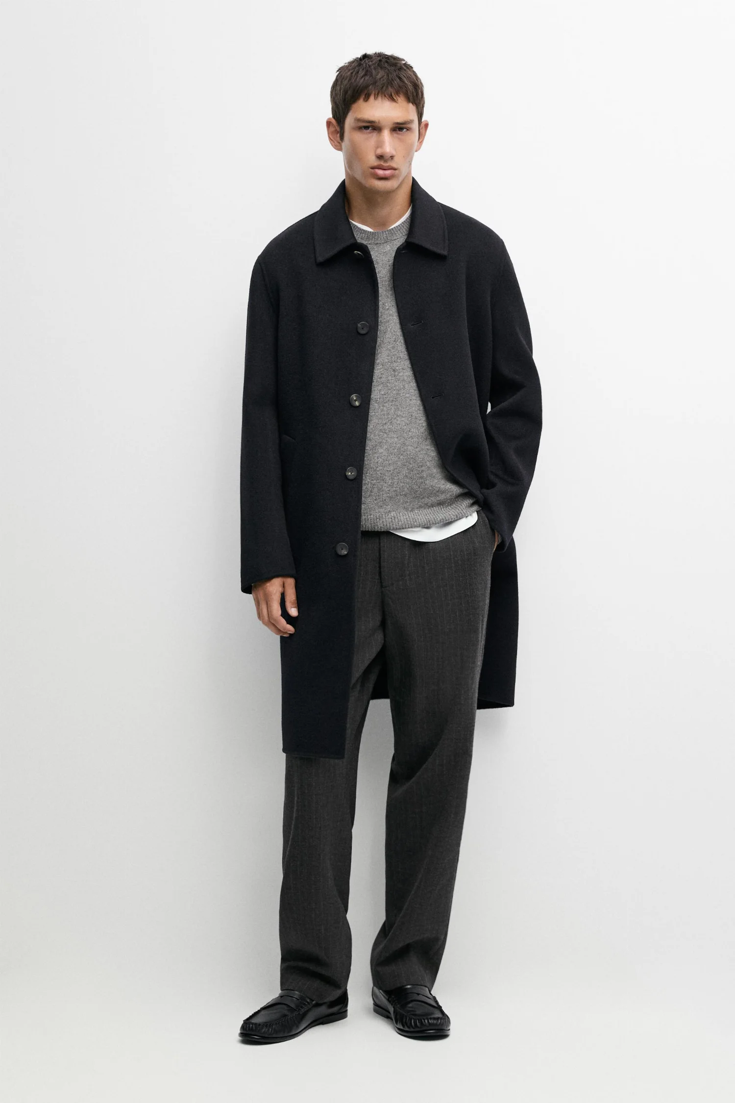 Пальто Massimo Dutti Long double-faced wool blend, темно-синий
