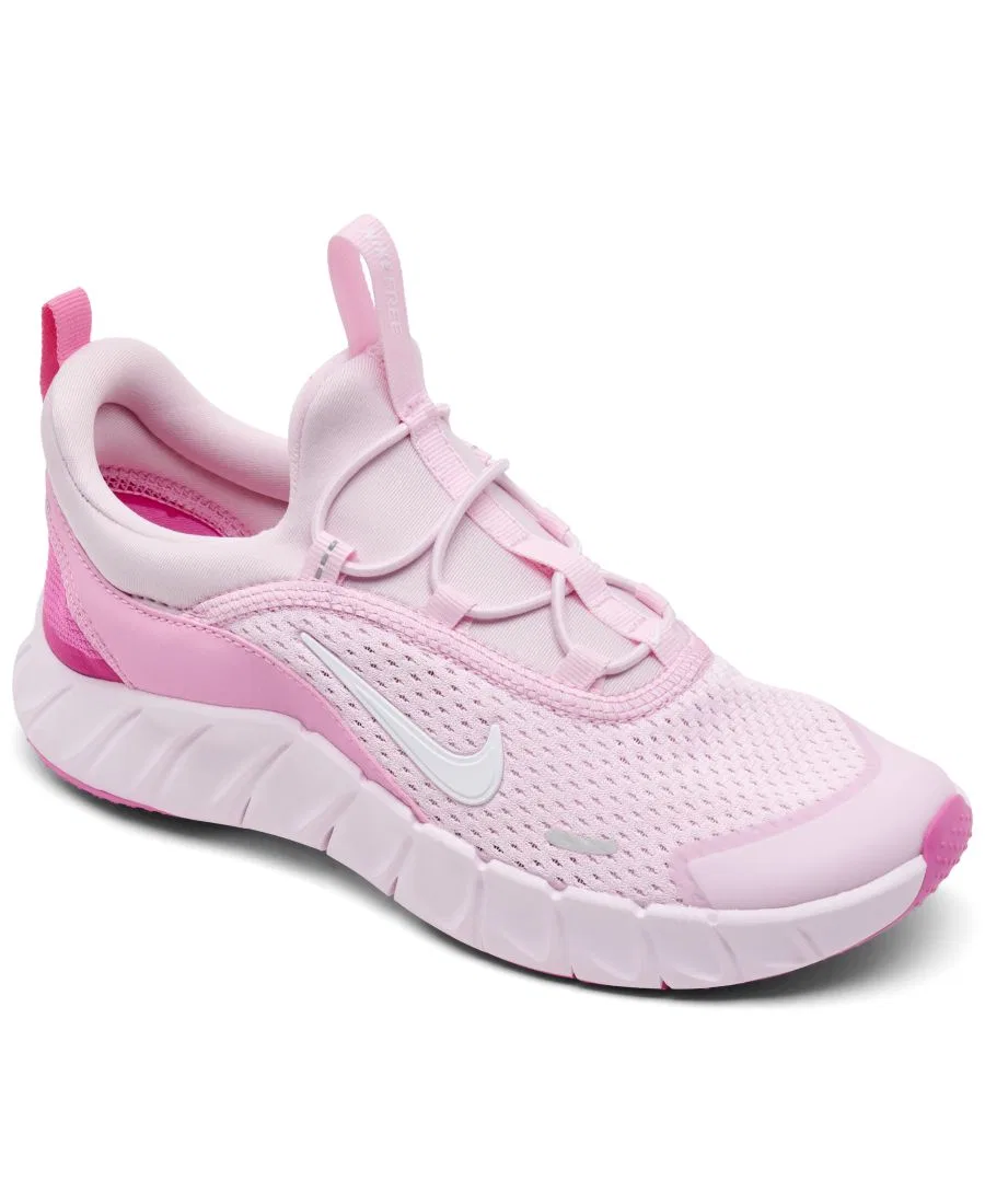 Детские кроссовки с эластичными шнурками Free Ride Elastic Lace Nike, Pink Rise White