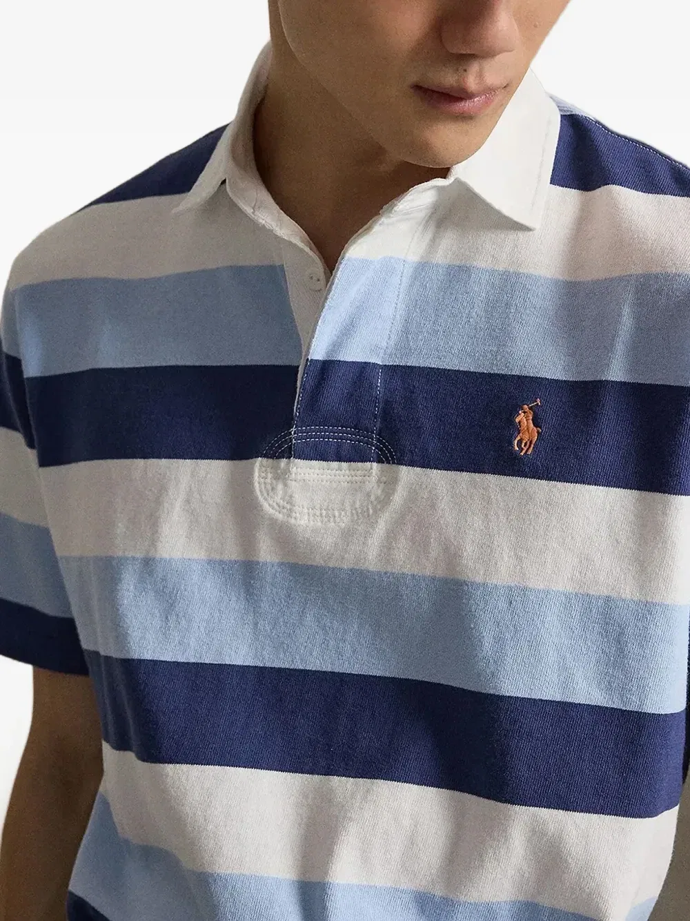 Полосатое поло с вышитым логотипом Polo Ralph Lauren, синий — фото 4