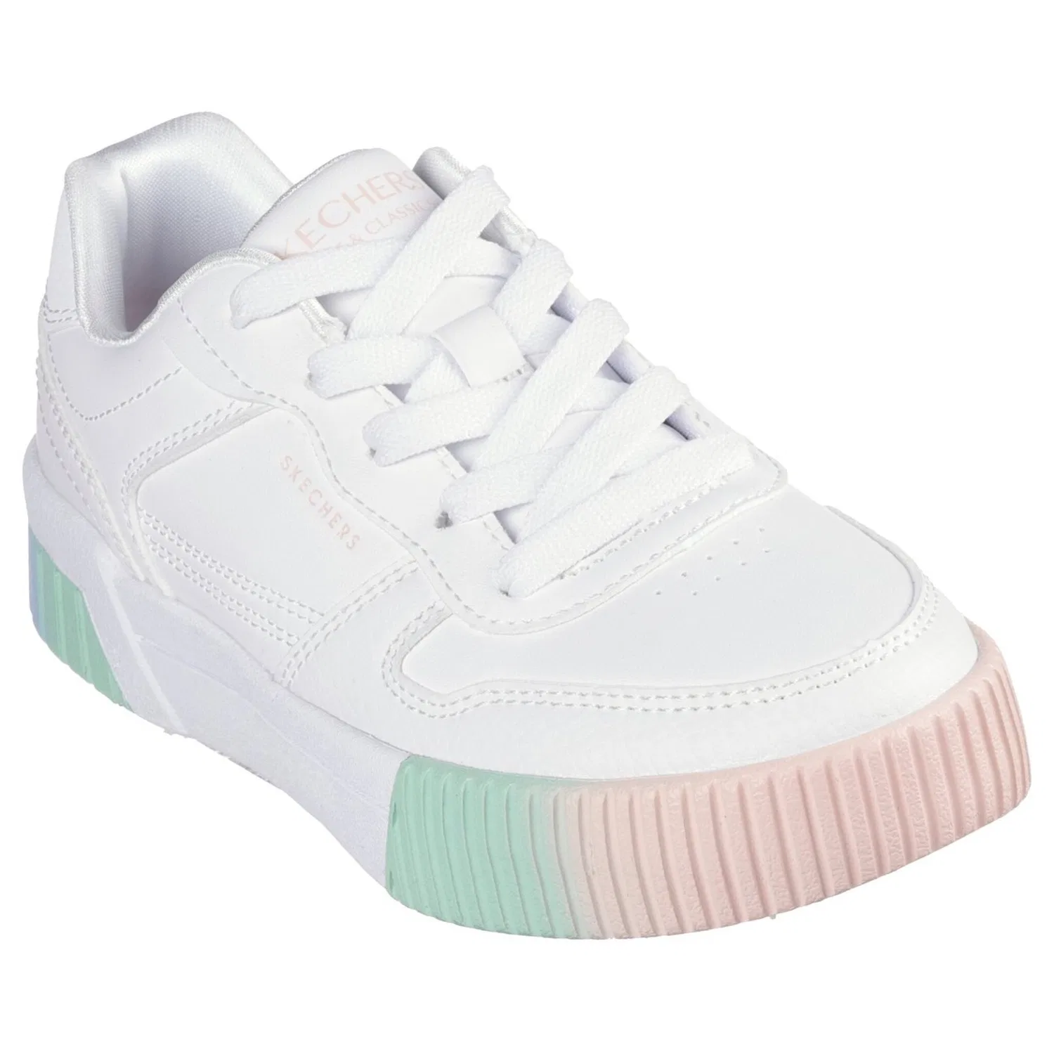 Детские кроссовки на шнуровке с радужной подошвой Skechers, White/Green