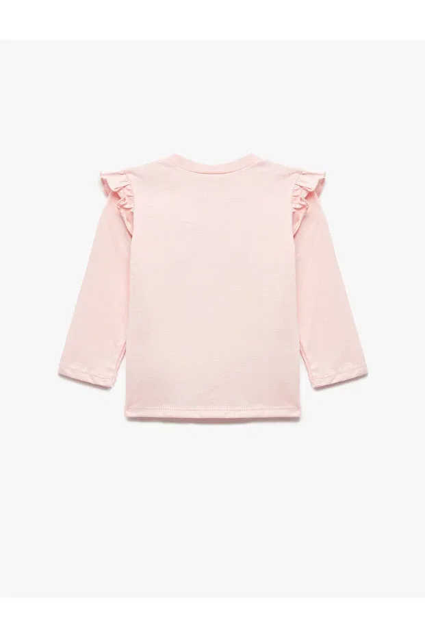 Детская футболка для девочек с принтом Unicorn Printed Cotton Long Sleeve Crew Neck Koton, Rose — фото 2
