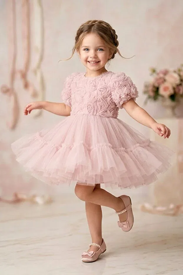 Детское платье для девочек с коротким рукавом Baby Animals, Dark Pink