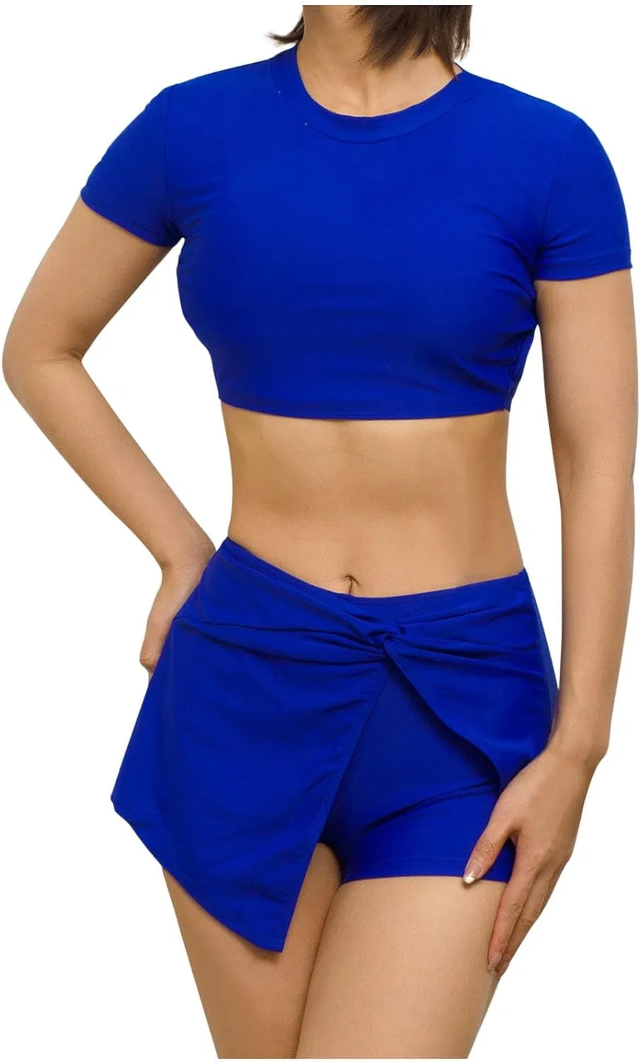 Женский танкини с коротким рукавом и утягивающим верхом, A01 Blue