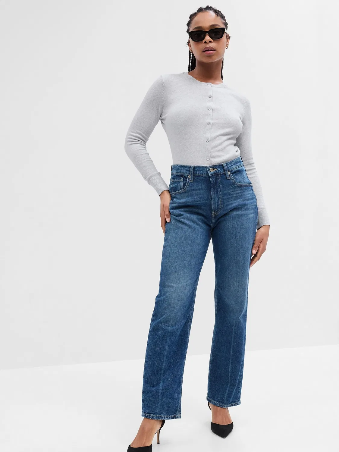 Кардиган хлопковый, модель Crew Neck Cardigan Gap, серый — фото 4