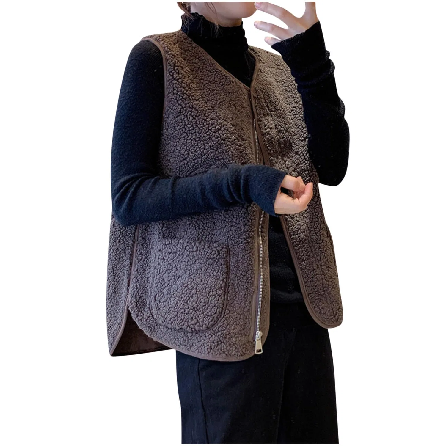 Женский безрукавный жилет с флисом, модель Winter Warm, бренд, A01 Coffee