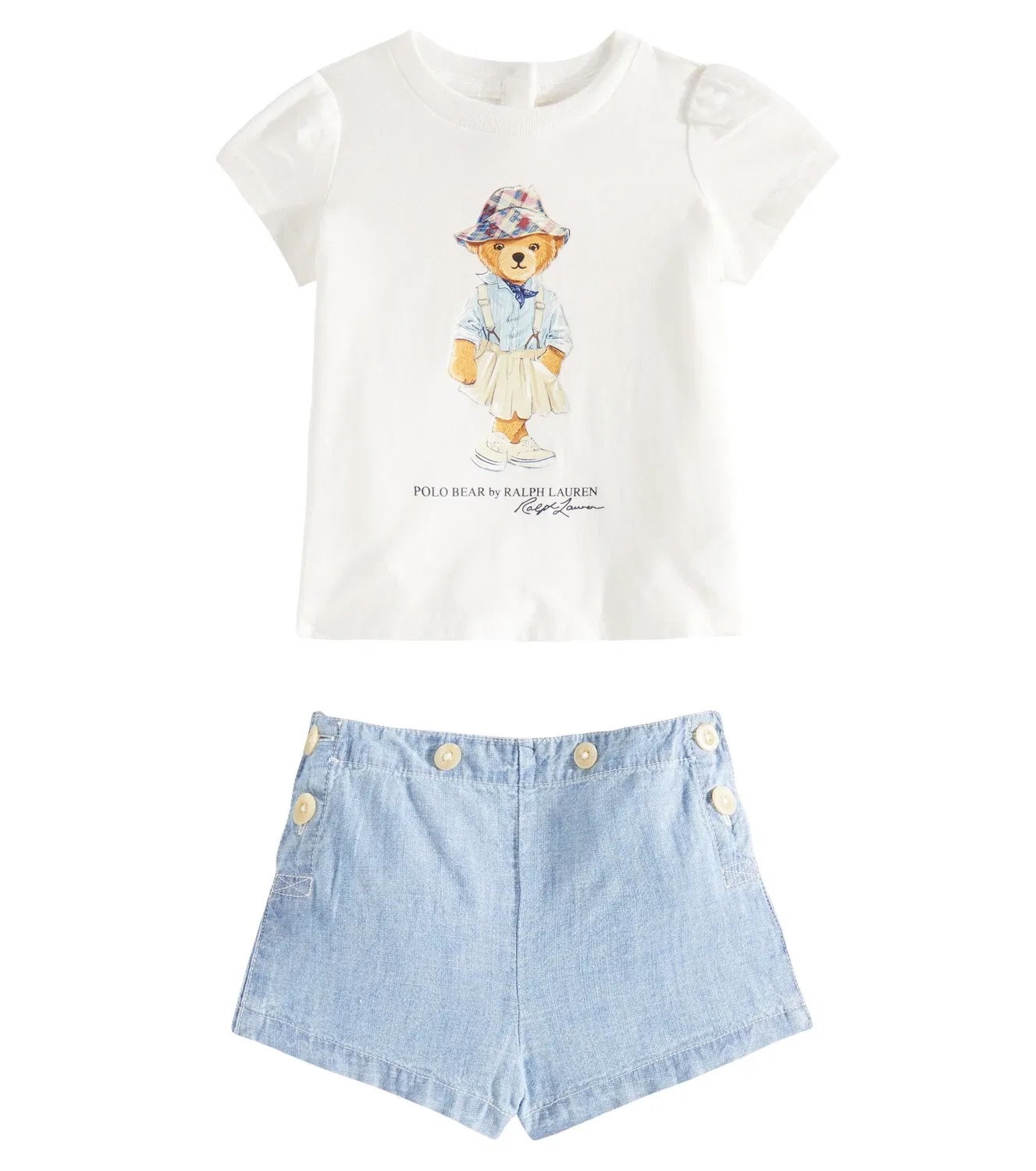 Комплект из футболки и шорт с мишкой Поло для малышей Polo Ralph Lauren Kids, серый