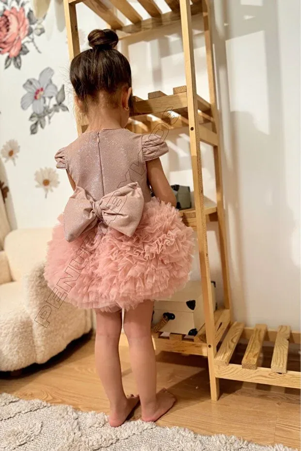 Детское платье для девочек из тюля с коротким рукавом Penu Baby Kids, Powder — фото 2