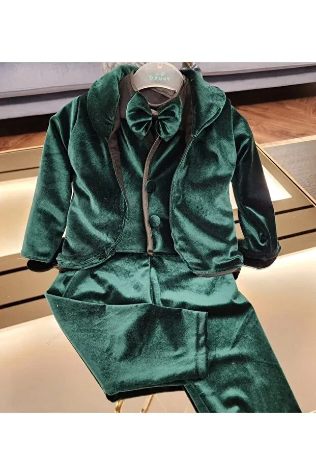 Детский для мальчиков вельветовый комплект Silk Velvet Vest Suit Outfit Tozpembebaby, Зеленый
