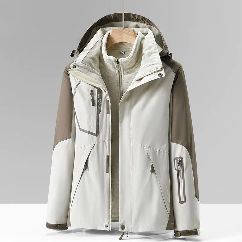 Женская куртка с капюшоном и флисовой подкладкой Women Outdoor Jackets Lightweight Comfortable Hooded Waterproof Jacket with Zip Pockets Fleece Lined Rain Coats Autumn and Winter Warm Double, White — фото 3