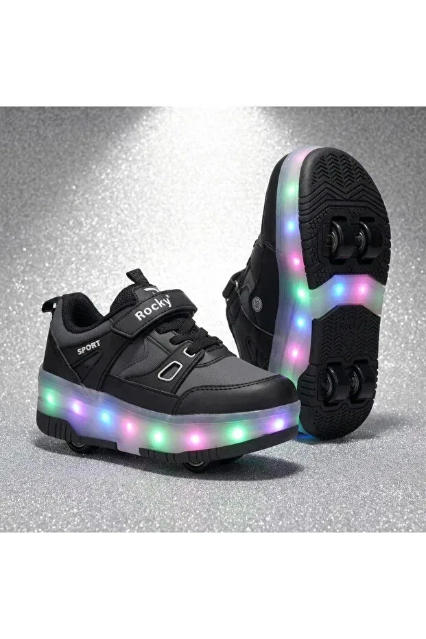 Детские кроссовки-ролики для девочек на шнуровке Rocky, Velcro Black
