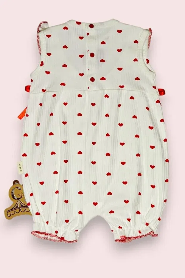 Детское боди-комбинезон для девочек с принтом Luvvera baby heart baby girl romper set - 2 pieces (jumpsuit hair band) Coşay Bebe, Red — фото 3
