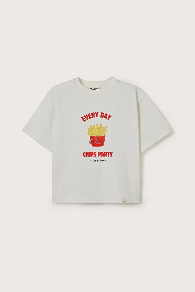 Детская футболка с принтом Chips Party Printed Tshirt Marvy, Nude Color — фото 4