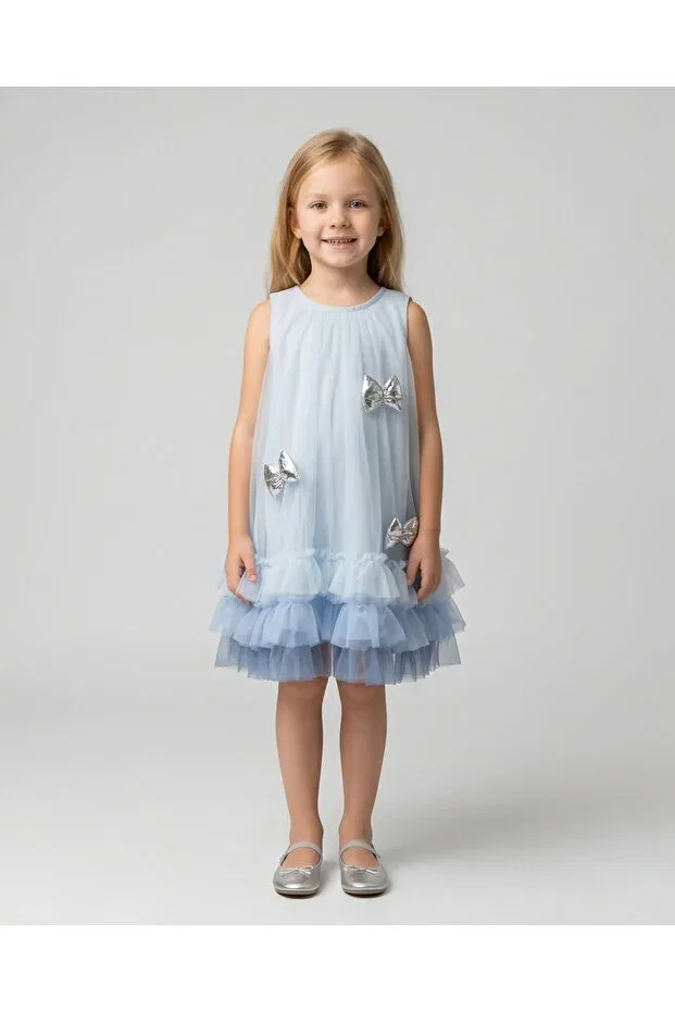 Детское платье для девочек с принтом Melisam girl's bowknot tutu evening dress Melisam.Msg, Blue — фото 2