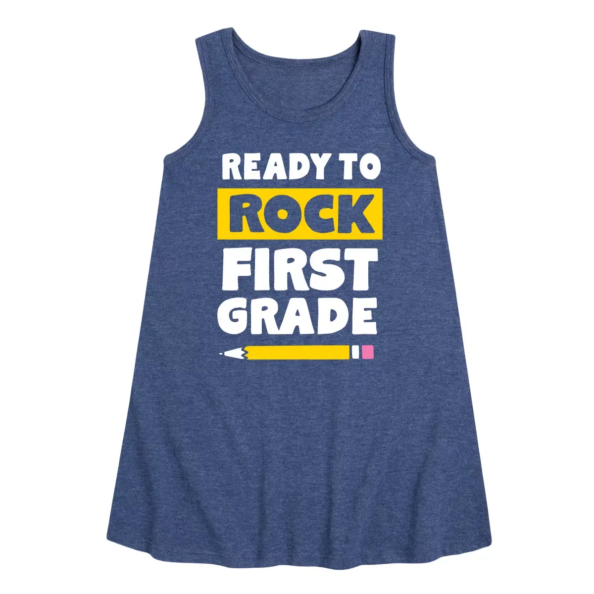 Детское платье-трапеция без рукавов Ready to Rock First Grade Instant Message, Heather Navy
