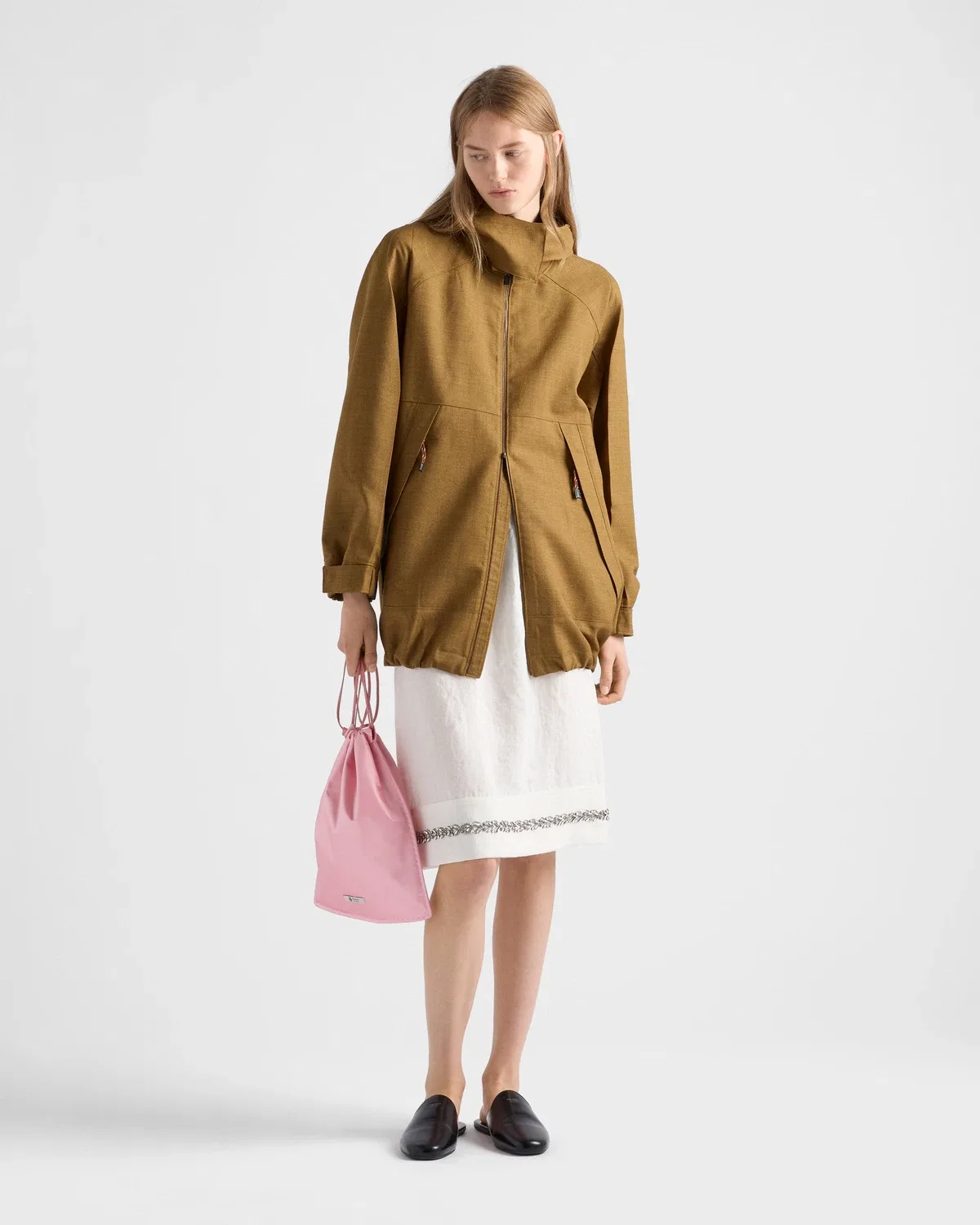 Юбка-карандаш с отделкой подола камнями Prada, белый — фото 2
