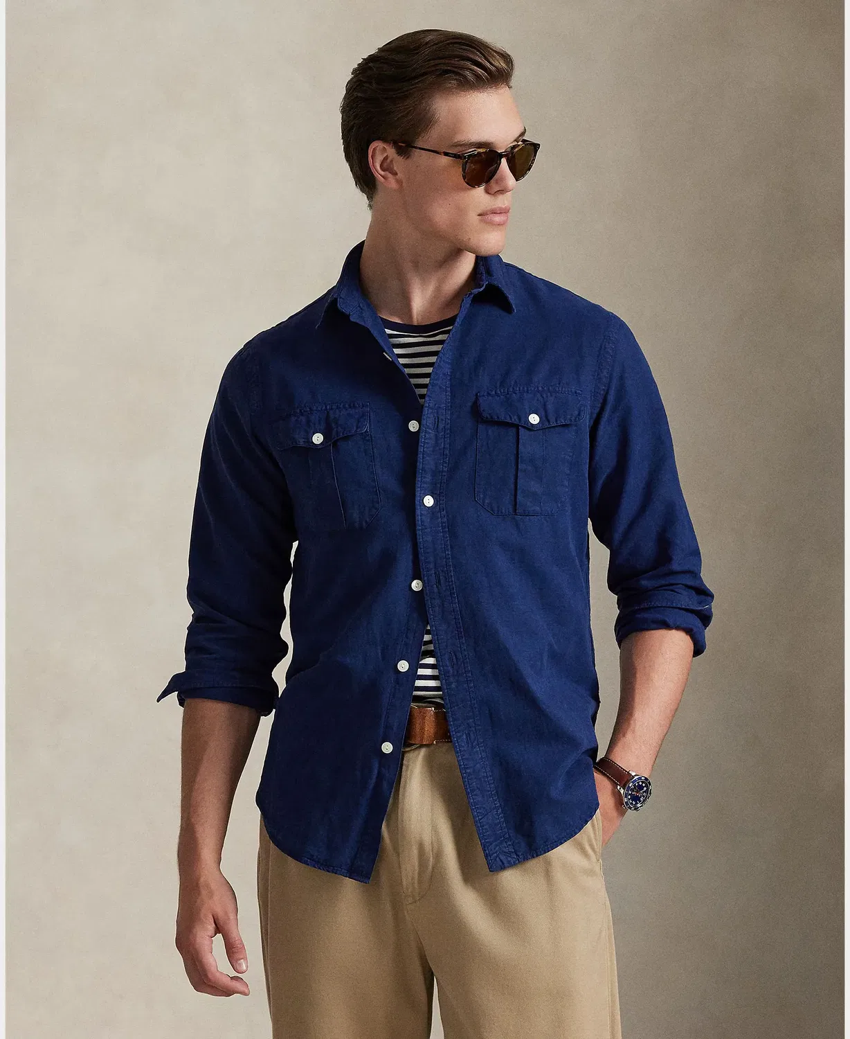 Мужская рубашка из льна, шелка и хлопка Polo Ralph Lauren, Índigo