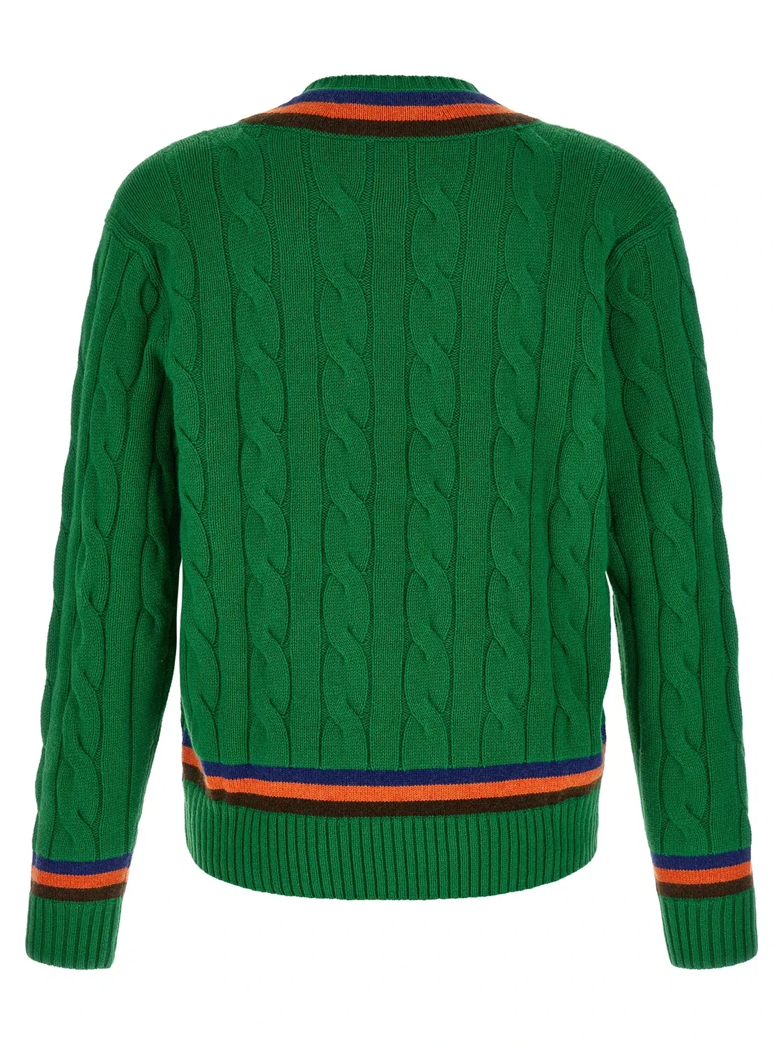 Вязаный свитер с V-образным вырезом и узором из кос Polo Ralph Lauren, зеленый — фото 2