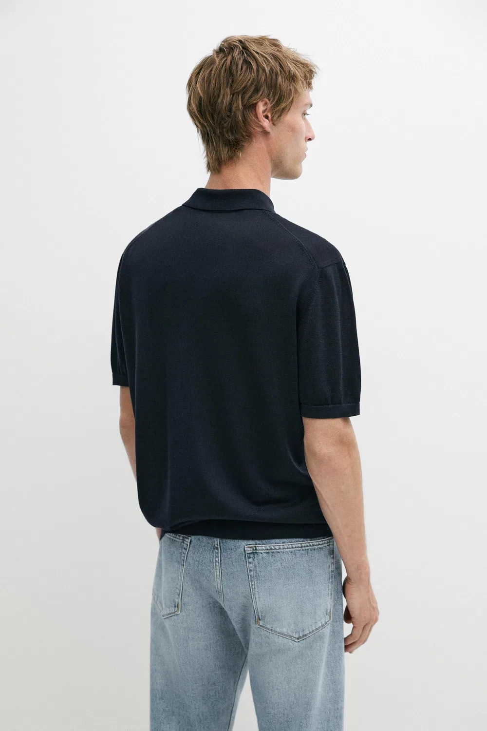 Поло Massimo Dutti Wool Blend Knit Shirt, темно-синий — фото 4